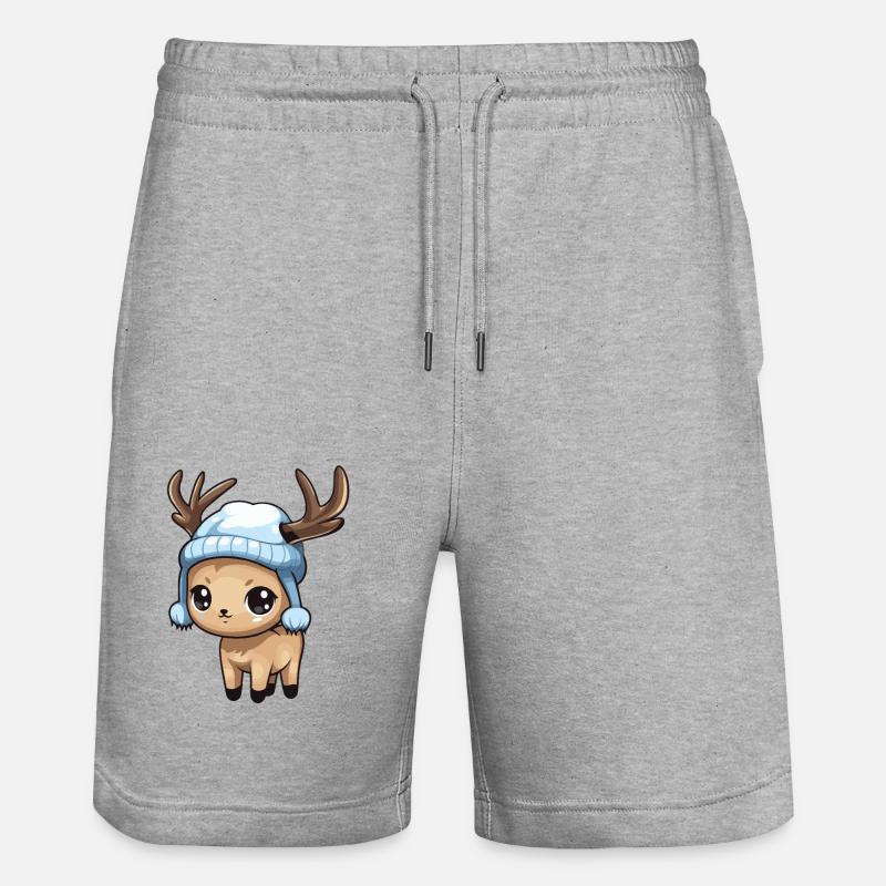 Reh Winter Comic - Stanley/Stella Unisex Bio Joggingshorts Trainer  - Grau meliert