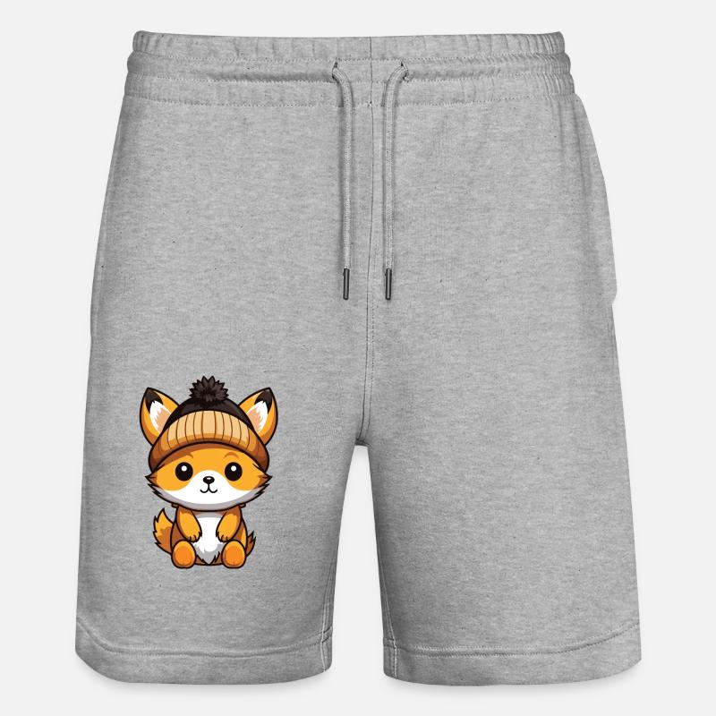Fuchs Winter Comic Mütze - Stanley/Stella Unisex Bio Joggingshorts Trainer  - Grau meliert