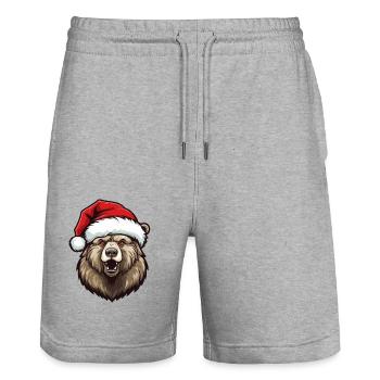 Bear Head Christmas Portrait - Stanley/Stella Trainer Unisex Organic Jogging Shorts - heather grey - Front - Nik (191cm) & Marisol (170cm)