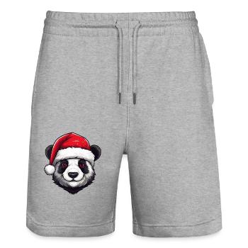 Portrait de Noël Tête de Panda - Short de jogging bio TRAINER Stanley/Stella unisexe - gris chiné - Devant - Nik (191cm) & Marisol (170cm)