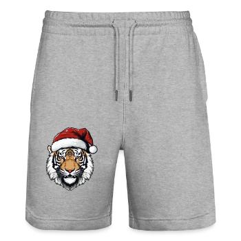 Tiger Kopf Weihnachten Portät - Stanley/Stella Unisex Bio Joggingshorts Trainer  - Grau meliert - Vorne - Nik (191cm) & Marisol (170cm)