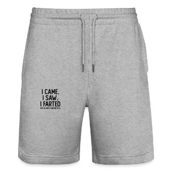 I Came I Saw I Farted Funny Humor Sarcastic - Stanley/Stella Trainer Unisex Organic Jogging Shorts - heather grey - Front - Nik (191cm) & Marisol (170cm)