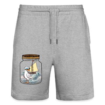 Sailor Seagull Sailing Ship Ahoy - Stanley/Stella Trainer Unisex Organic Jogging Shorts - heather grey - Front - Nik (191cm) & Marisol (170cm)