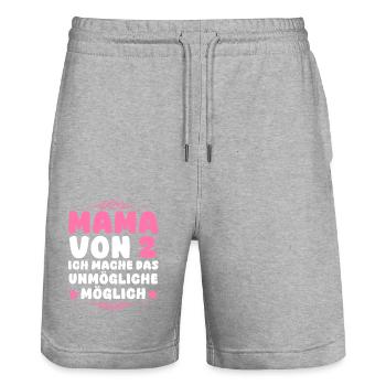 Mom of 2 children - Stanley/Stella Trainer Unisex Organic Jogging Shorts - heather grey - Front - Nik (191cm) & Marisol (170cm)