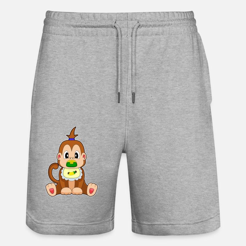 Monkey Banana Pacifier Bib - Stanley/Stella Trainer Unisex Organic Jogging Shorts - heather grey