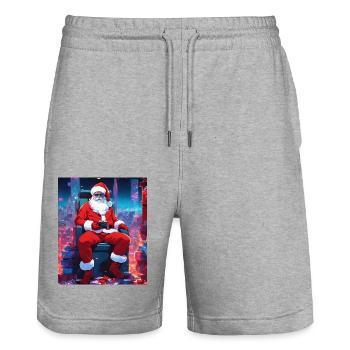 WeihnachtsmannGeschenk Frau, Mann, Humorvolles T-Shirt - Stanley/Stella Unisex Bio Joggingshorts Trainer  - Grau meliert - Vorne - Nik (191cm) & Marisol (170cm)