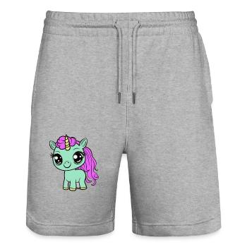 Baby Einhorn Einhörner Kind Kinder Kleinkind Pferd - Stanley/Stella Unisex Bio Joggingshorts Trainer  - Grau meliert - Vorne - Nik (191cm) & Marisol (170cm)