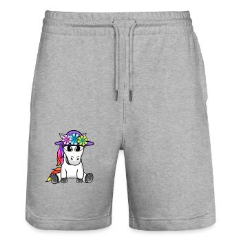Licorne mignonne Licornes Cheval Chevaux Enfants - Short de jogging bio TRAINER Stanley/Stella unisexe - gris chiné - Devant - Nik (191cm) & Marisol (170cm)