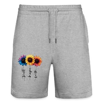 Fleurs d’été Fleur Inspiration Dicton de motivation - Short de jogging bio TRAINER Stanley/Stella unisexe - gris chiné - Devant - Nik (191cm) & Marisol (170cm)