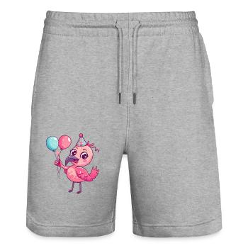 Flamingo Anniversaire Bande dessinée Mignon - Short de jogging bio TRAINER Stanley/Stella unisexe - gris chiné - Devant - Nik (191cm) & Marisol (170cm)