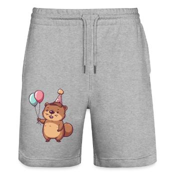 Biber Geburtstag Comic Niedlich - Stanley/Stella Unisex Bio Joggingshorts Trainer  - Grau meliert - Vorne - Nik (191cm) & Marisol (170cm)