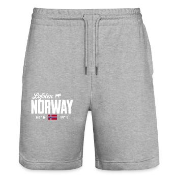 Norway Souvenir Scandinavia Norway Lofoten - Stanley/Stella Trainer Unisex Organic Jogging Shorts - heather grey - Front - Nik (191cm) & Marisol (170cm)