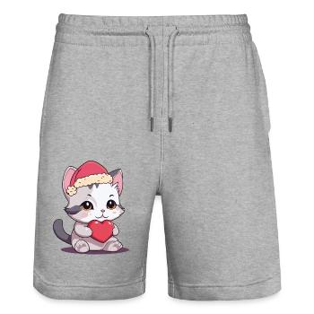 Niedliche Katze Weihnachtsgeschenk Katzen Kind - Stanley/Stella Unisex Bio Joggingshorts Trainer  - Grau meliert - Vorne - Nik (191cm) & Marisol (170cm)
