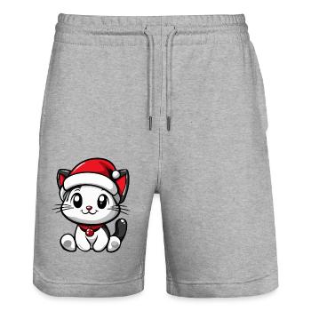 Katze Weihnachten - Stanley/Stella Unisex Bio Joggingshorts Trainer  - Grau meliert - Vorne - Nik (191cm) & Marisol (170cm)