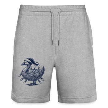 Weihnachten Lustiger Tollpatsch Gans - Stanley/Stella Unisex Bio Joggingshorts Trainer  - Grau meliert - Vorne - Nik (191cm) & Marisol (170cm)