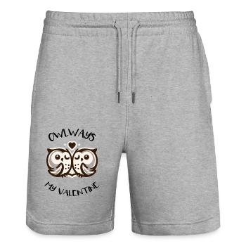 Hiboux mon hibou de la Saint-Valentin - Short de jogging bio TRAINER Stanley/Stella unisexe - gris chiné - Devant - Nik (191cm) & Marisol (170cm)