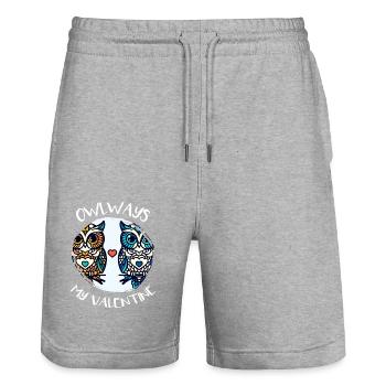 Hiboux mon hibou de la Saint-Valentin - Short de jogging bio TRAINER Stanley/Stella unisexe - gris chiné - Devant - Nik (191cm) & Marisol (170cm)