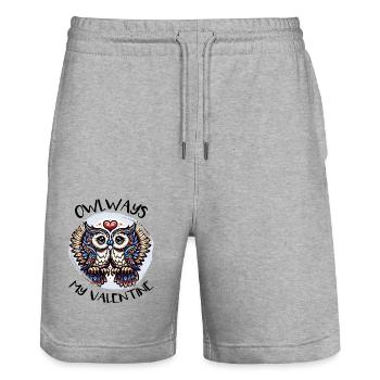 Hiboux mon hibou de la Saint-Valentin - Short de jogging bio TRAINER Stanley/Stella unisexe - gris chiné - Devant - Nik (191cm) & Marisol (170cm)