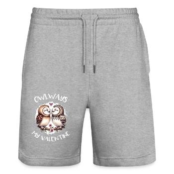Hiboux mon hibou de la Saint-Valentin - Short de jogging bio TRAINER Stanley/Stella unisexe - gris chiné - Devant - Nik (191cm) & Marisol (170cm)