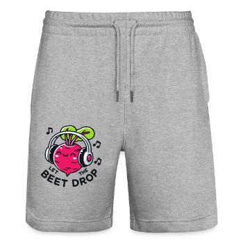 Let The Beet Drop Music Pun - Stanley/Stella Trainer Unisex Organic Jogging Shorts - heather grey - Front - Nik (191cm) & Marisol (170cm)