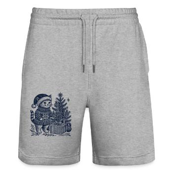 Drôle de chat Noël rétro vintage - Short de jogging bio TRAINER Stanley/Stella unisexe - gris chiné - Devant - Nik (191cm) & Marisol (170cm)