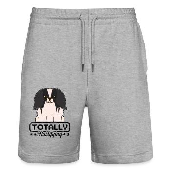 Totally Hairifying Pekingese - Stanley/Stella Trainer Unisex Organic Jogging Shorts - heather grey - Front - Nik (191cm) & Marisol (170cm)