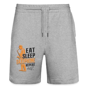 Saxophone Eat Sleep Saxophone - Stanley/Stella Unisex Bio Joggingshorts Trainer  - Grau meliert - Vorne - Nik (191cm) & Marisol (170cm)