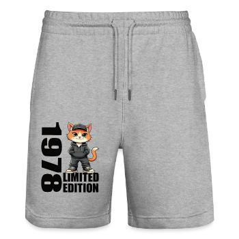 Limited Edition 1978 Birthday Born 1978 - Stanley/Stella Trainer Unisex Organic Jogging Shorts - heather grey - Front - Nik (191cm) & Marisol (170cm)