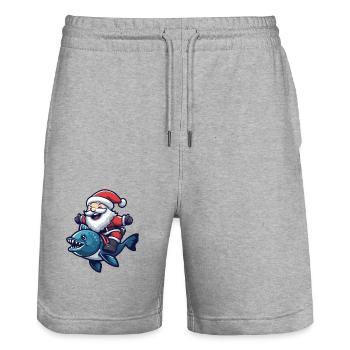Piranha Fish Santa Claus Cartoon - Stanley/Stella Trainer Unisex Organic Jogging Shorts - heather grey - Front - Nik (191cm) & Marisol (170cm)