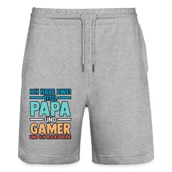 Vater Gamer Gamer Zocken Papa - Stanley/Stella Unisex Bio Joggingshorts Trainer  - Grau meliert - Vorne - Nik (191cm) & Marisol (170cm)