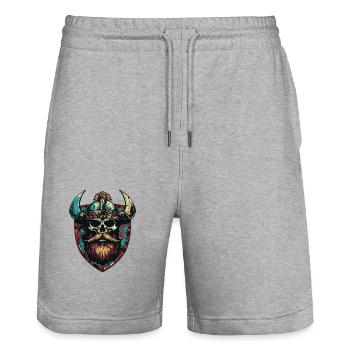 Crête de crâne viking - Short de jogging bio TRAINER Stanley/Stella unisexe - gris chiné - Devant - Nik (191cm) & Marisol (170cm)