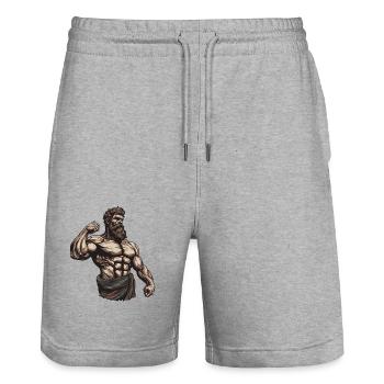 Muscles Bodybuilder Workout Gym - Stanley/Stella Trainer Unisex Organic Jogging Shorts - heather grey - Front - Nik (191cm) & Marisol (170cm)