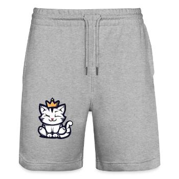 Chat Cartoon Couronne - Short de jogging bio TRAINER Stanley/Stella unisexe - gris chiné - Devant - Nik (191cm) & Marisol (170cm)