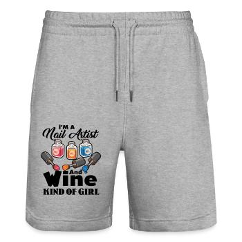 I Am A Nail Artist And Wine Kind Of Girl Shirts - Stanley/Stella Trainer Unisex Organic Jogging Shorts - heather grey - Front - Nik (191cm) & Marisol (170cm)