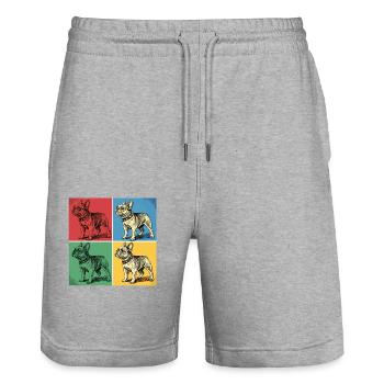 Bouledogue français Pop Art Design - Short de jogging bio TRAINER Stanley/Stella unisexe - gris chiné - Devant - Nik (191cm) & Marisol (170cm)