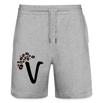Buchstaben v Leopardenmuster - Stanley/Stella Unisex Bio Joggingshorts Trainer  - Grau meliert - Vorne - Nik (191cm) & Marisol (170cm)