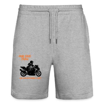 Frau liebt Motorrad - Stanley/Stella Unisex Bio Joggingshorts Trainer  - Grau meliert - Vorne - Nik (191cm) & Marisol (170cm)