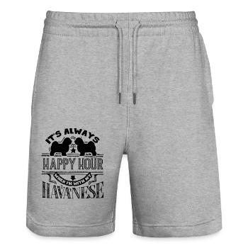 It's Always Happy Hour When I am With Havanese - Stanley/Stella Trainer Unisex Organic Jogging Shorts - heather grey - Front - Nik (191cm) & Marisol (170cm)