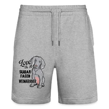 Love is a Sugar Faced Weimaraner - Stanley/Stella Trainer Unisex Organic Jogging Shorts - heather grey - Front - Nik (191cm) & Marisol (170cm)
