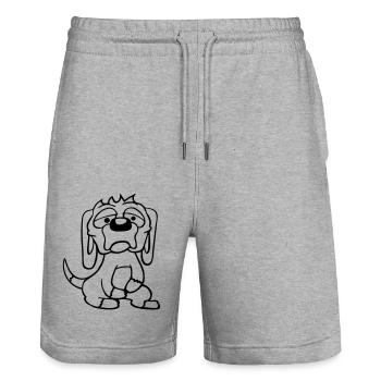 Le chien a l’air malheureux, triste, timide, peur - Short de jogging bio TRAINER Stanley/Stella unisexe - gris chiné - Devant - Nik (191cm) & Marisol (170cm)
