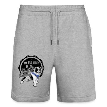 My best buddy is an english bulldog - Stanley/Stella Trainer Unisex Organic Jogging Shorts - heather grey - Front - Nik (191cm) & Marisol (170cm)