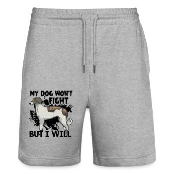 My Borzoi Dog Wont Fight But I Will - Stanley/Stella Trainer Unisex Organic Jogging Shorts - heather grey - Front - Nik (191cm) & Marisol (170cm)