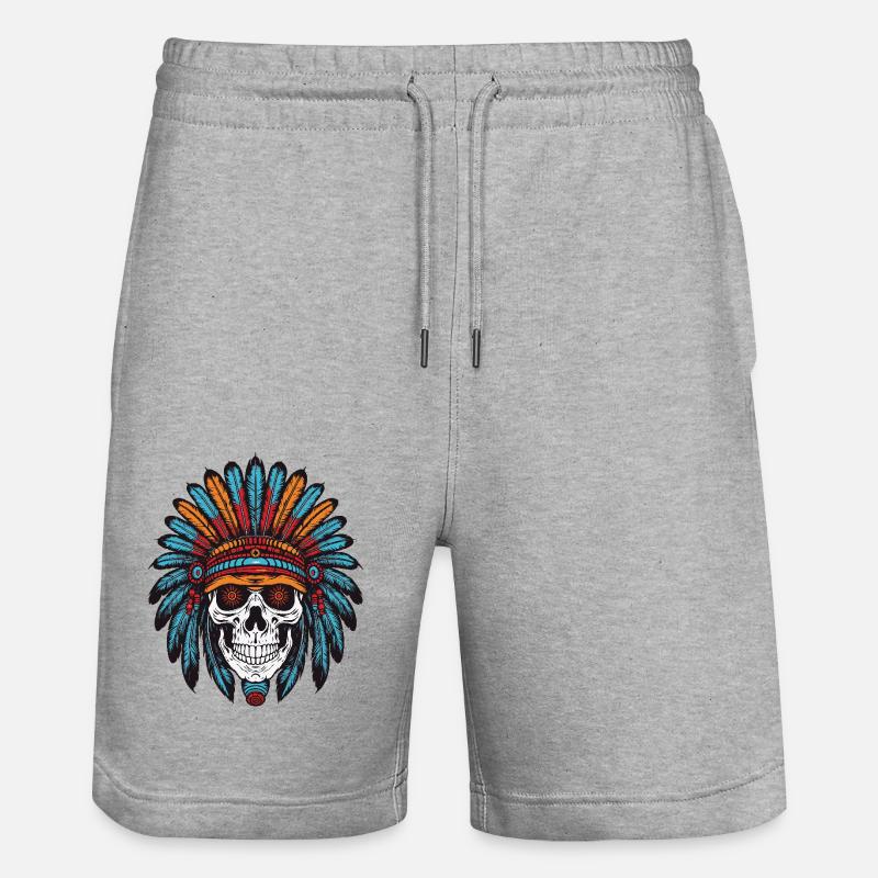 Crâne de chef indien Apache - Short de jogging bio TRAINER Stanley/Stella unisexe - gris chiné