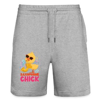 Saxophone Girl Chicken Saxophone - Stanley/Stella Unisex Bio Joggingshorts Trainer  - Grau meliert - Vorne - Nik (191cm) & Marisol (170cm)