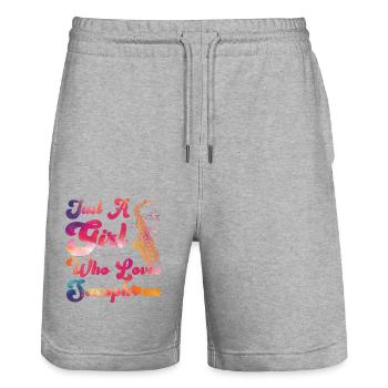 Saxophone Girl Just A Girl Who - Stanley/Stella Trainer Unisex Organic Jogging Shorts - heather grey - Front - Nik (191cm) & Marisol (170cm)