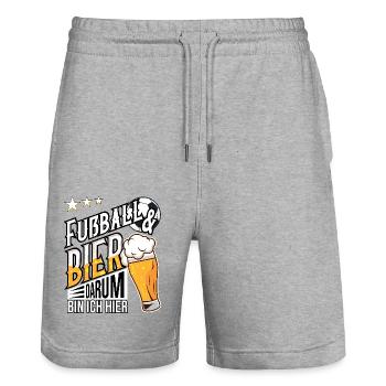 Football and beer, that's why I'm here Gift idea - Stanley/Stella Trainer Unisex Organic Jogging Shorts - heather grey - Front - Nik (191cm) & Marisol (170cm)