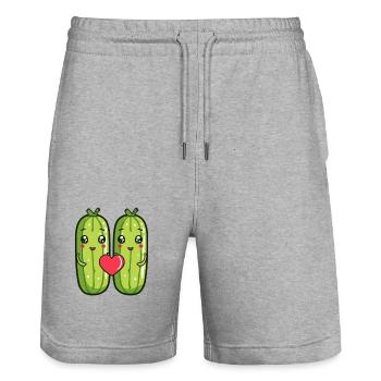 Gurke Paar Liebe Herz Comic - Stanley/Stella Unisex Bio Joggingshorts Trainer  - Grau meliert - Vorne - Nik (191cm) & Marisol (170cm)
