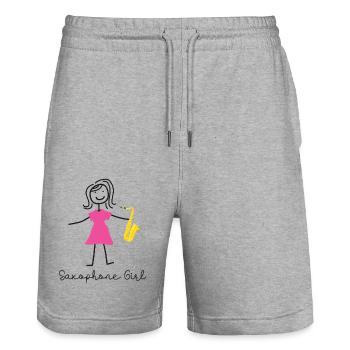 Saxophone Saxophone Girl - Stanley/Stella Trainer Unisex Organic Jogging Shorts - heather grey - Front - Nik (191cm) & Marisol (170cm)