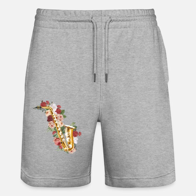 Saxophone Fleur Rose Floral - Short de jogging bio TRAINER Stanley/Stella unisexe - gris chiné