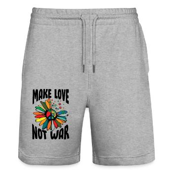 Make Love Not War Flower Power Hippie - Stanley/Stella Trainer Unisex Organic Jogging Shorts - heather grey - Front - Nik (191cm) & Marisol (170cm)